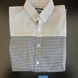 American Rag Button Up Shirt Mens M Long Sleeve Gray White Striped Casual